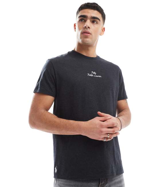 Polo Ralph Lauren - T-shirt met geschreven logo in het midden en klassieke oversized pasvorm in gemêleerd zwart