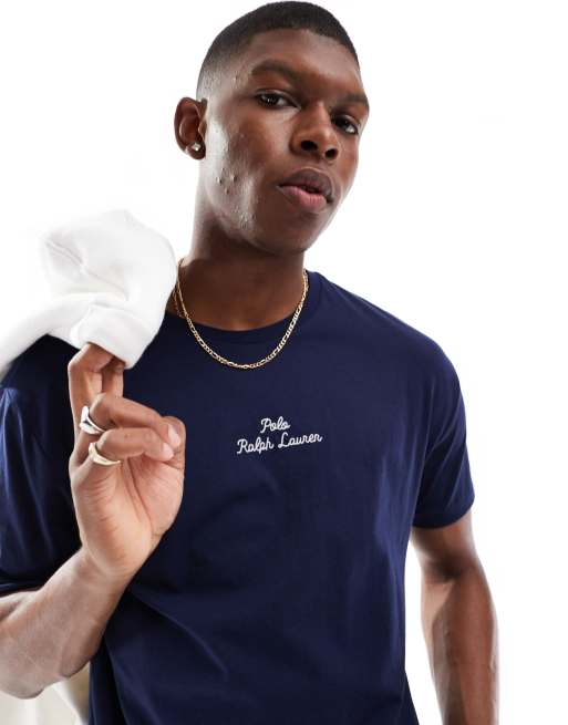 Polo Ralph Lauren - T-shirt met geschreven logo in het midden en klassieke oversized pasvorm in marineblauw