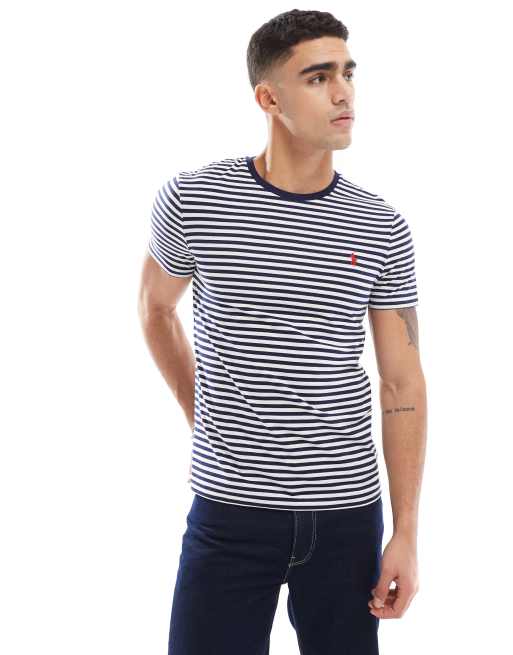 Polo Ralph Lauren - T-shirt met iconisch logo en strepen in marineblauw en wit