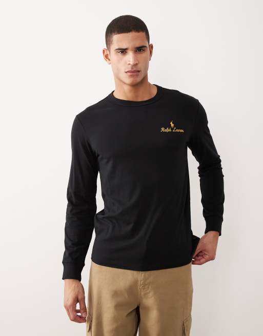 Polo Ralph Lauren - T-shirt met lange mouwen en geschreven icoonlogo in zwart