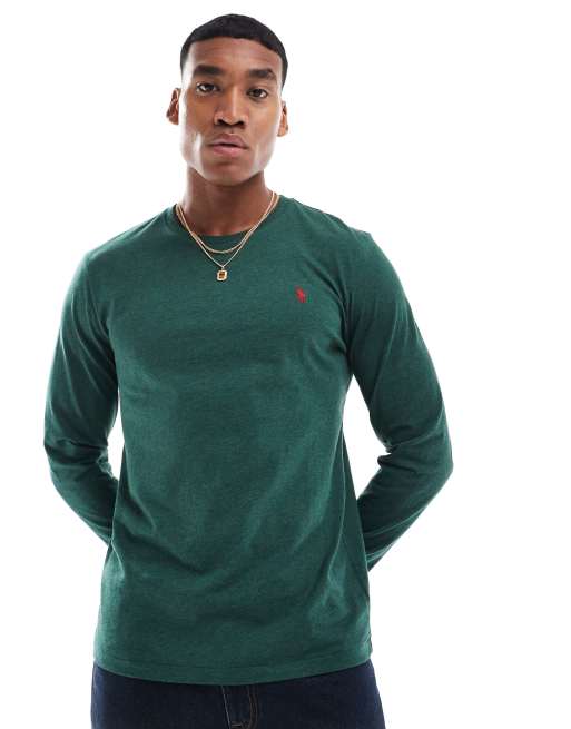 Polo Ralph Lauren T shirt met lange mouwen en logo in gemeleerd donkergroen