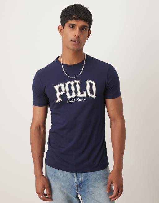 Polo Ralph Lauren - T-shirt met logo in collegestijl in marineblauw