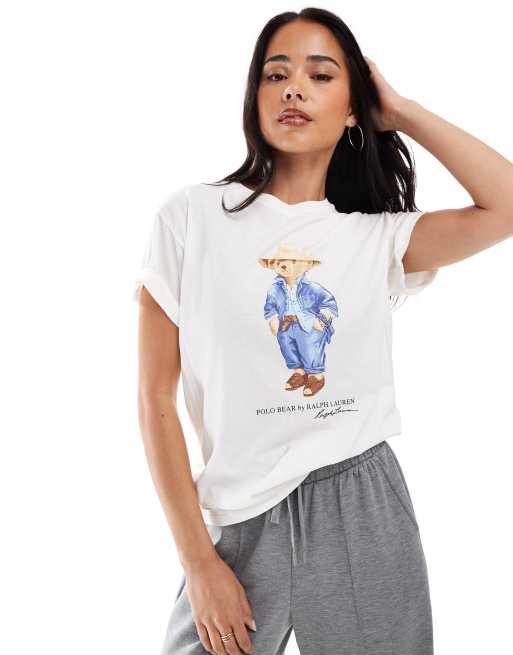 Polo Ralph Lauren - T-shirt met reizende beerprint in gebroken wit
