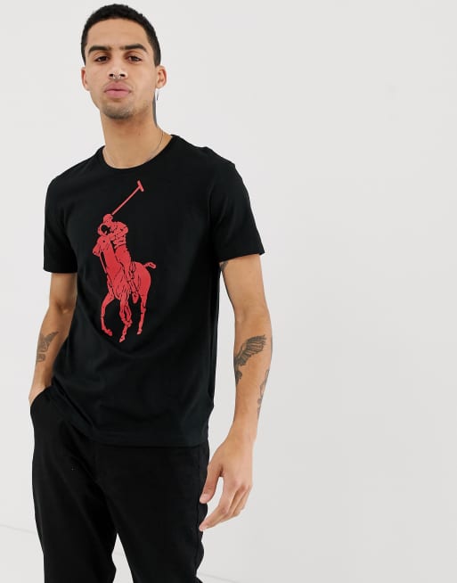 Polo Ralph Lauren T Shirt Met Ronde Hals En Groot Rood Spelerslogo In Zwart Asos