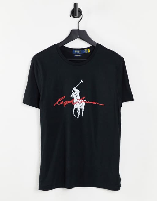Polo Ralph Lauren - T-shirt met spelerslogo en geschreven logo op voorkant in zwart