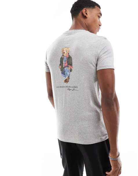 Polo Ralph Lauren - T-shirt met teddybeerprint op de achterkant in gemêleerd grijs - view 1