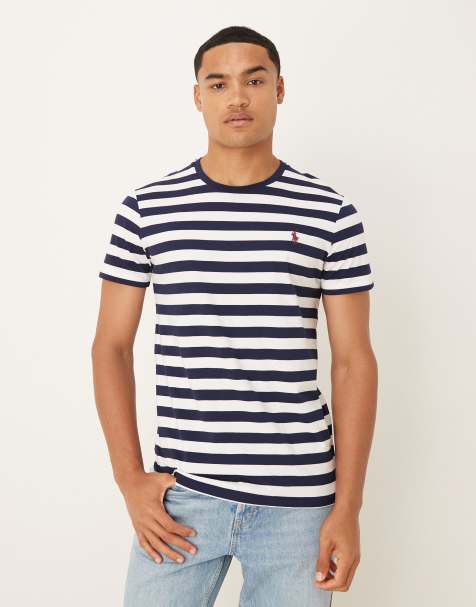 Polo Ralph Lauren – T-Shirt mit kundenspezifischem Schnitt, Streifen in Weiß und Marineblau und Markenlogo - view 1
