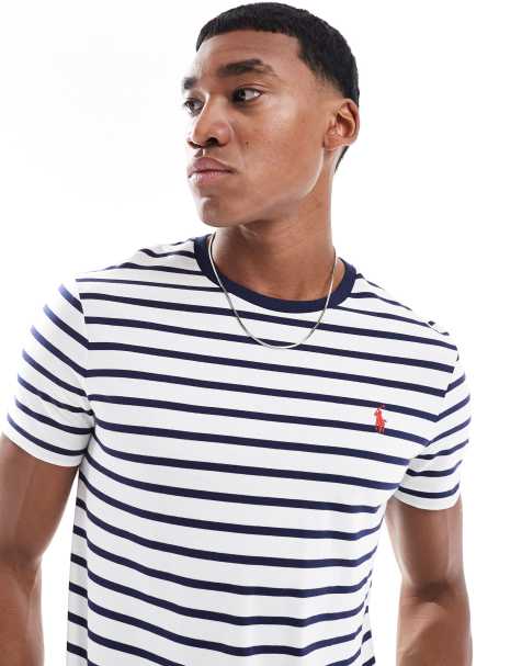 Polo Ralph Lauren – T-shirt o klasycznym kroju w biało-granatowe paski z logo - view 1
