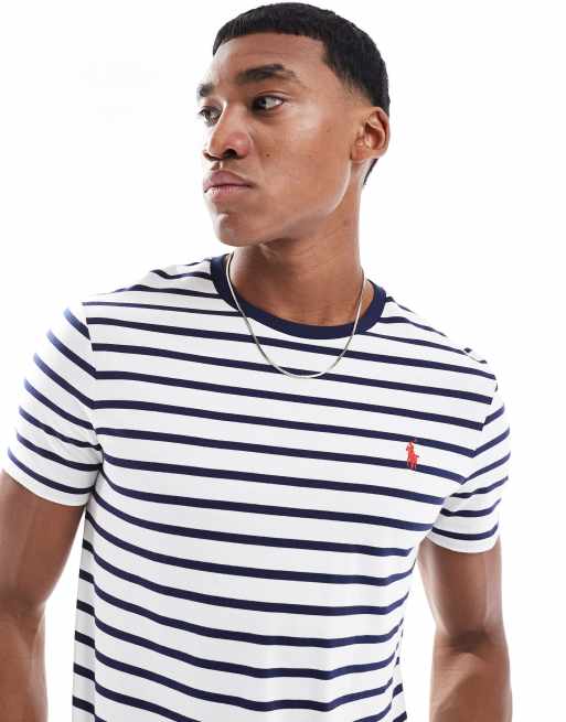 Polo Ralph Lauren – T-shirt o klasycznym kroju w biało-granatowe paski z logo