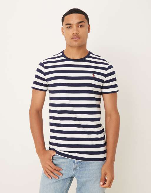 Polo Ralph Lauren – T-shirt o klasycznym kroju w biało-granatowe paski z logo