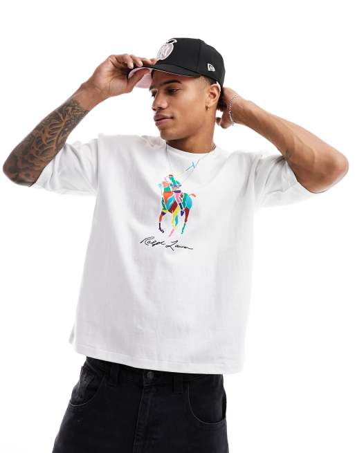 Polo Ralph Lauren - T-shirt oversize bianca con stampa grande del logo multicolore
