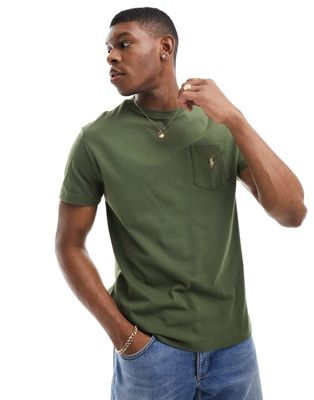 Polo Ralph Lauren icon logo pocket t-shirt classic oversized fit in dark green - ASOS Price Checker