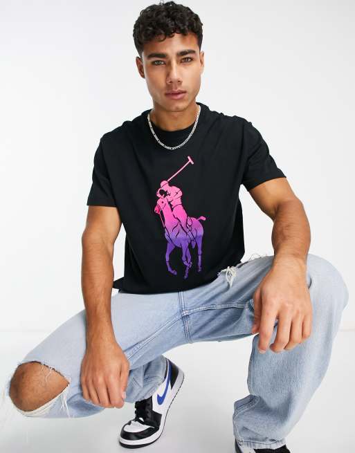 Polo Ralph Lauren - T-shirt oversize nera con logo grande sfumato