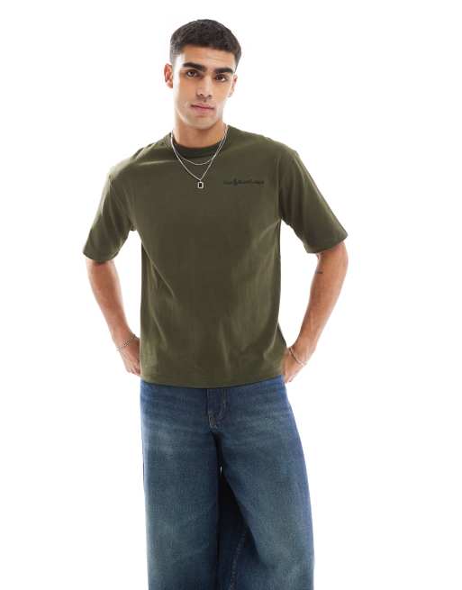 Polo Ralph Lauren - T-shirt oversize taglio comodo in tessuto pesante verde scuro con logo del giocatore di polo e scritta