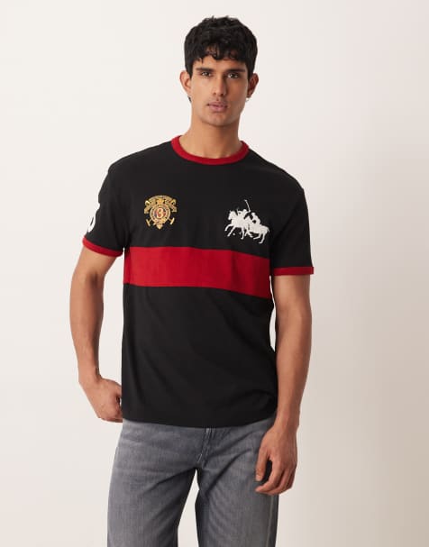 Polo Ralph Lauren - T-shirt pesante nera a righe sul petto con giocatore di polo - view 1