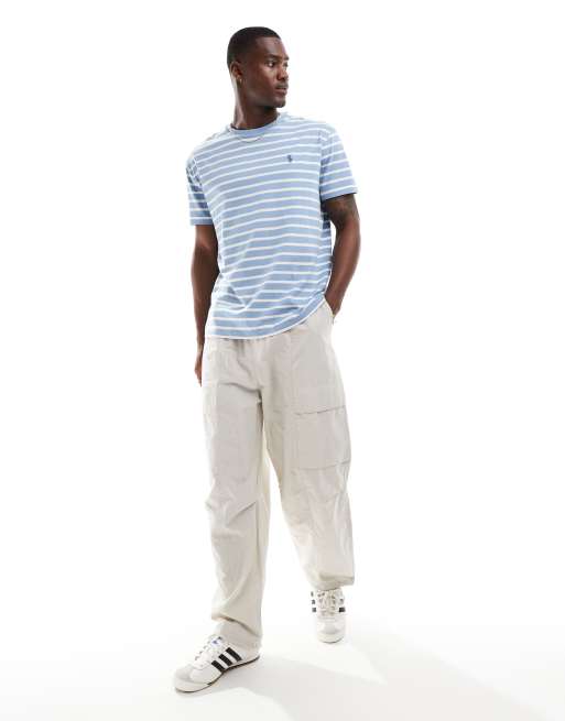 Polo Ralph Lauren - T-shirt rayé à logo emblématique - Bleu clair/blanc