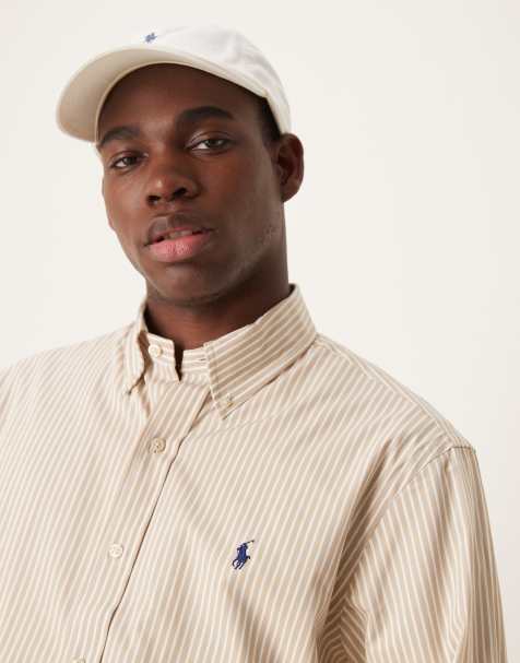 Polo Ralph Lauren - T-shirt rayé en popeline stretch coupe classique à logo emblématique - Beige/blanc - view 1