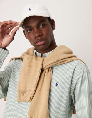 Polo Ralph Lauren - T-shirt rayé en popeline stretch coupe classique à logo emblématique - Vert et blanc