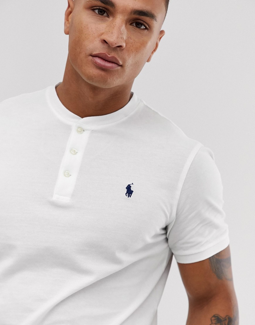 Polo Ralph Lauren - T-shirt serafino bianca in piqué con logo-Bianco