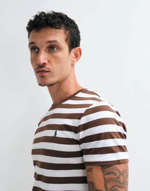 Polo Ralph Lauren T-shirt slim fit a righe marrone e bianco, 2 di 5