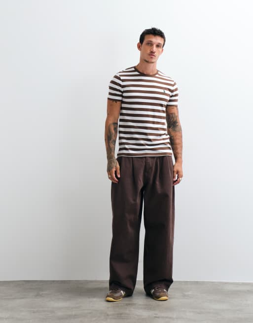 Polo Ralph Lauren T-shirt slim fit a righe marrone e bianco, 3 di 5