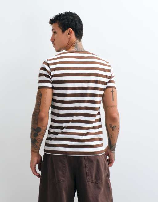 Polo Ralph Lauren T-shirt slim fit a righe marrone e bianco, 5 di 5