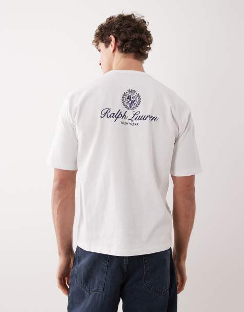 Polo Ralph Lauren - T-shirt van zware stof met heritage crest-print op de achterkant in wit - view 1