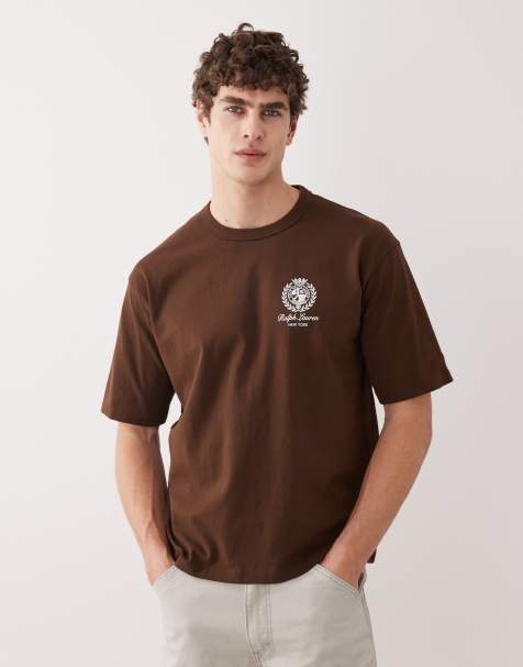 Polo Ralph Lauren - T-shirt van zware stof met heritage-embleemprint op de achterkant in bruin - view 1