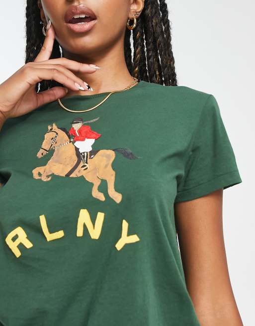 Polo Ralph Lauren T shirt verde con cavallo e fantino