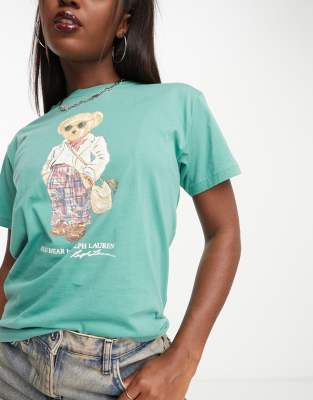 T-shirt verde con stampa di orso madras - Polo Ralph Lauren T-shirt donna  - immagine2