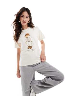 Polo Ralph Lauren t-shirt with bear logo in cream-White φωτογραφία