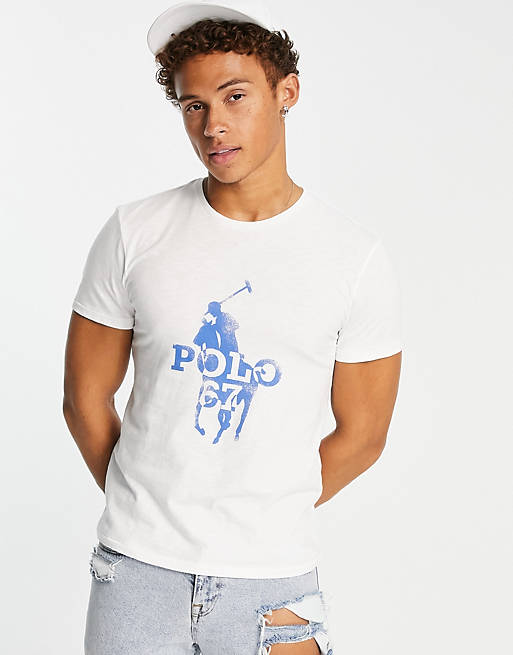 Polo Ralph Lauren t-shirt with large player logo print in white | ASOS