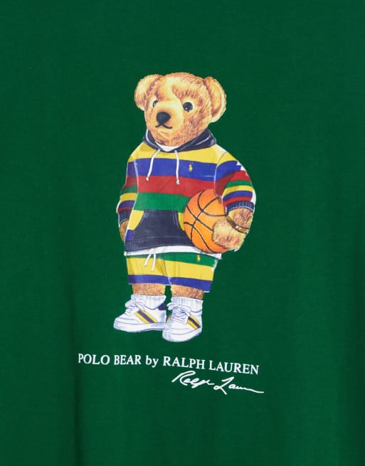 Polo Ralph Lauren t shirt with street basketball bear print in dark green