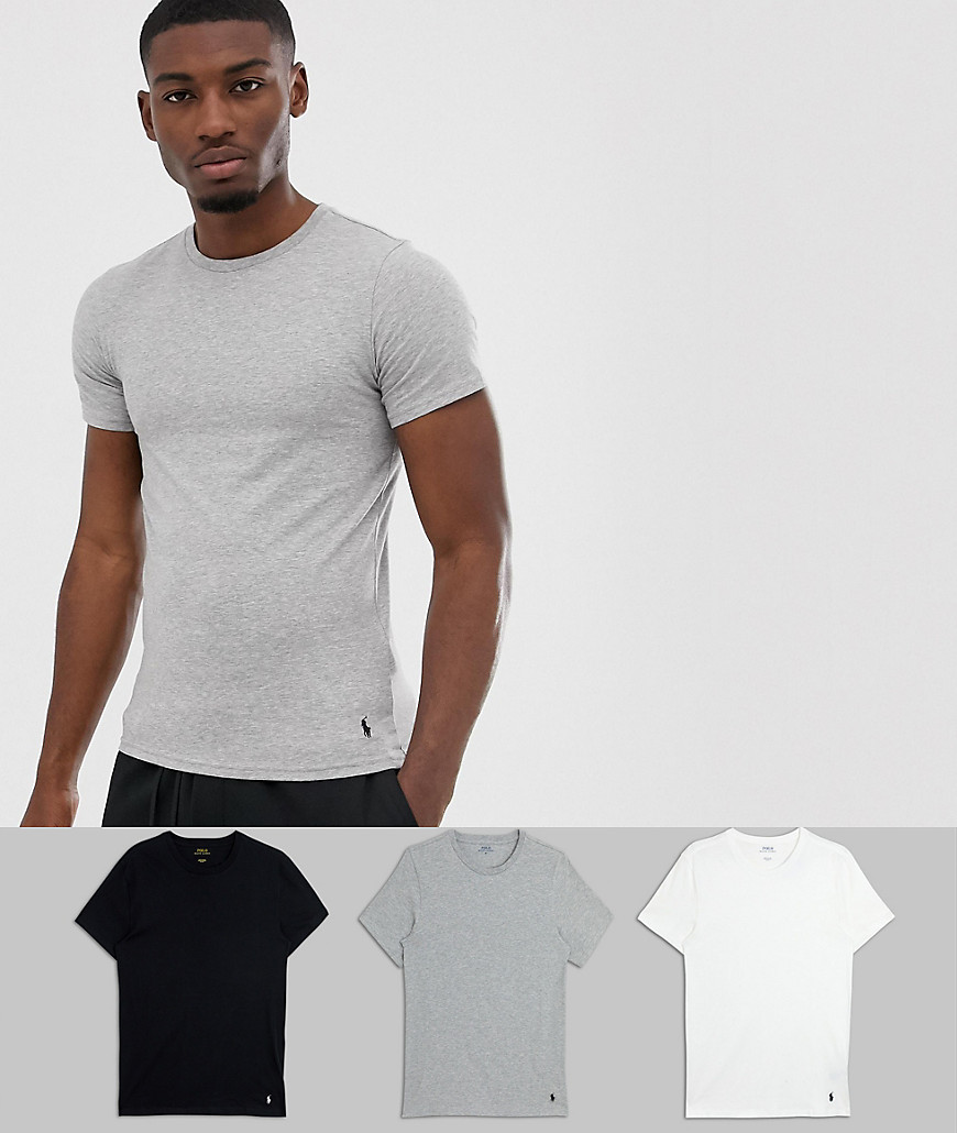 Polo Ralph Lauren T-shirts med rund hals 3 pakke med polo spiller logo i sort/hvid/grå-Multifarvet