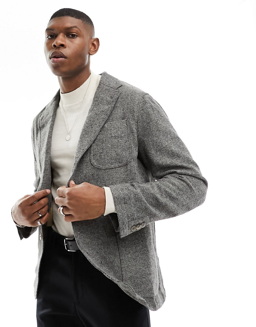 Polo Ralph Lauren tailored single breasted 2 button herringbone sportscoat in grey-Black