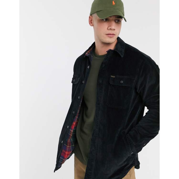 Polo Ralph Lauren tartan flannel lined cord overshirt jacket leather elbow  patch in black | ASOS