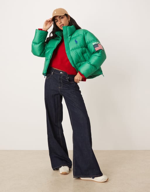【美品】Polo Ralph Lauren 中綿ショートブルゾン　緑　M Polo Ralph Lauren Team USA Carly cropped down padded jacket in