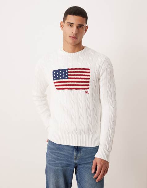 Polo Ralph Lauren - Team USA - Hvid kabelstrikket trøje med flaglogo på brystet i bomuld - view 1