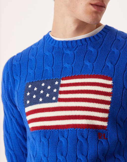 Polo Ralph Lauren - Team USA - Pull en maille torsadée à logo drapeau sur le devant - Bleu, 5 de 5