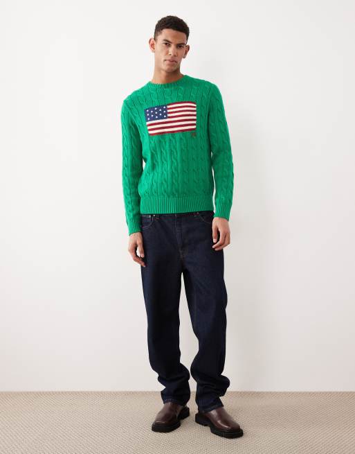 Polo Ralph Lauren - Team USA - Pull en maille torsadée à logo drapeau sur le devant - Vert, 2 de 5