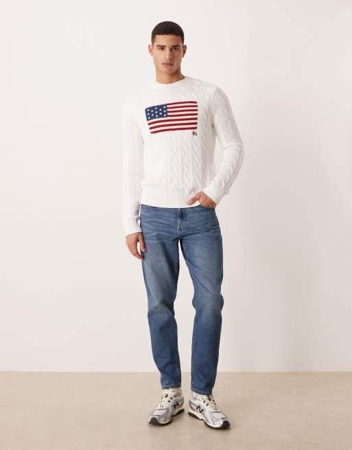 Polo Ralph Lauren - Team USA - Pull en maille torsadée de coton à logo drapeau sur la poitrine - Blanc, 2 de 5