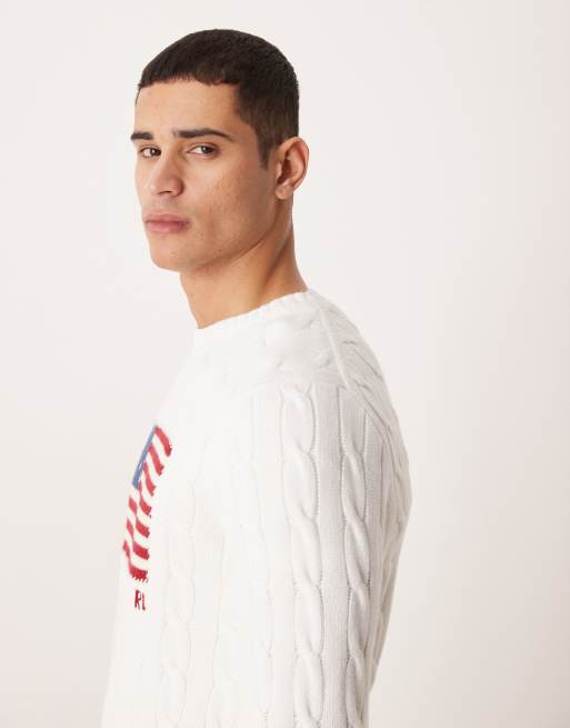 Polo Ralph Lauren - Team USA - Pull en maille torsadée de coton à logo drapeau sur la poitrine - Blanc, 4 de 5