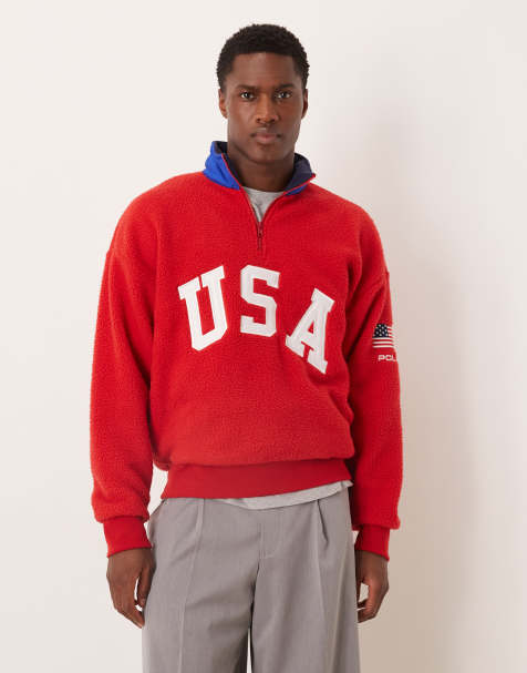 Polo Ralph Lauren – Team USA – Röd polarfleece i unisex-modell med logga på bröstet och kort dragkedja - view 1