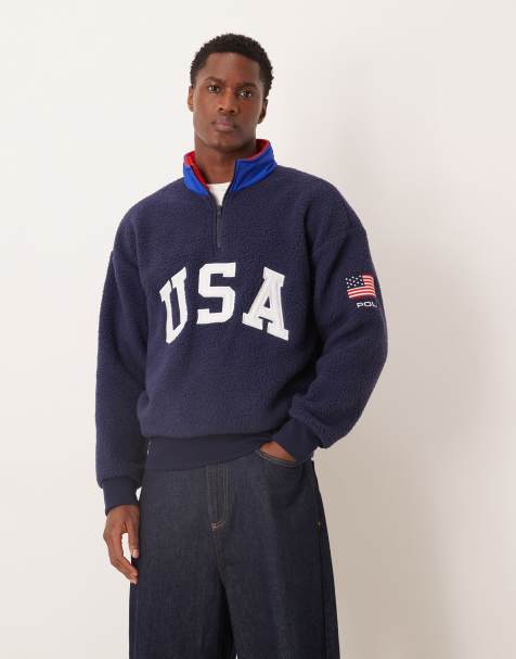 Polo Ralph Lauren – Team USA – Unisex – Marinblå sweatshirt i polarfleece med logga på bröstet och kort dragkedja - view 1