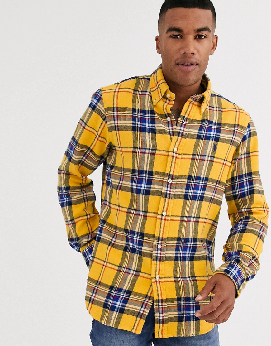 Polo Ralph Lauren - ternet gul flannnelskjorte i custom regular fit med knapper og spillerlogo