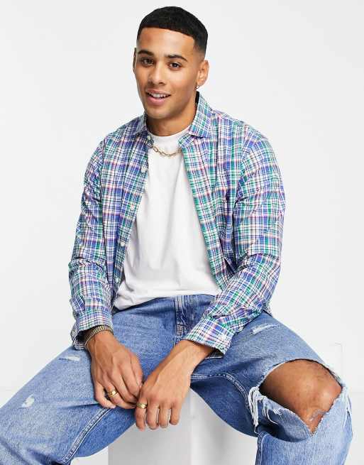 Polo Ralph Lauren - Ternet slim poplinskjorte med ikonlogo og krave i blå/rød med tern