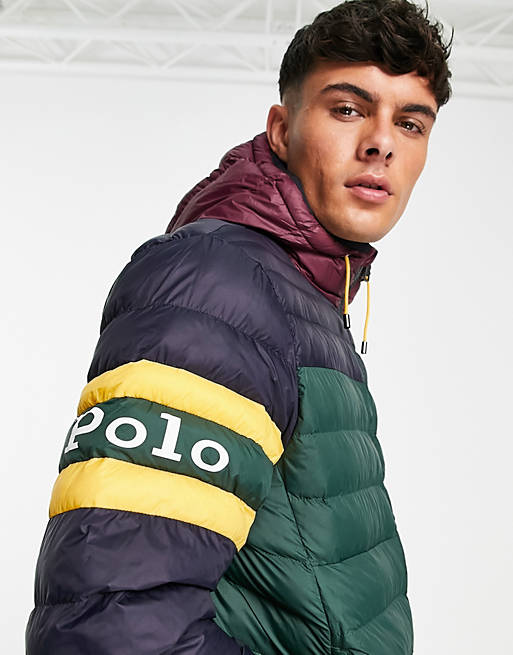 Polo Ralph Lauren Terra colourblock lightweight hooded puffer jacket in ...