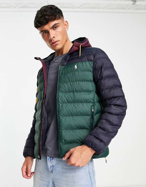 Polo Ralph Lauren Terra colourblock lightweight hooded puffer jacket in  green multi | ASOS