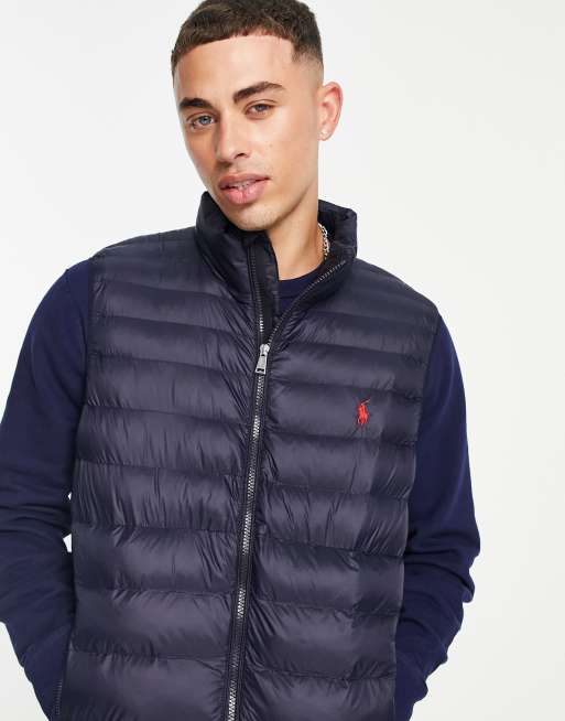 Polo Ralph Lauren – Terra – Granatowy pikowany bezrękawnik z nylonu z recyklingu z logo gracza