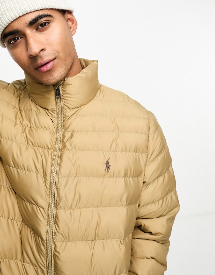 Polo Ralph Lauren Terra icon logo lightweight puffer jacket in khaki tan-Brown